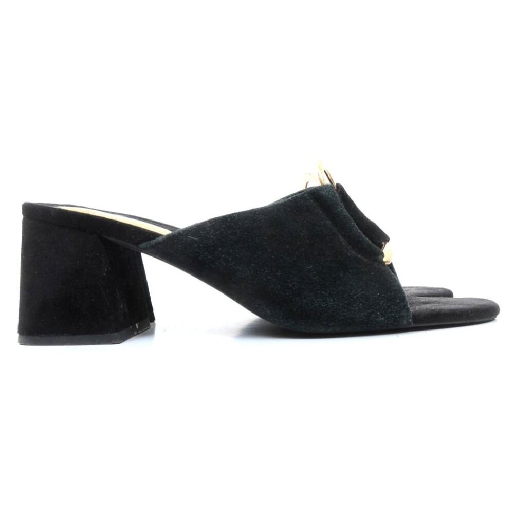 Jeffrey Campbell Women's Size 9 Black Gold Ring Chunky Heels Slide Sandal Gothic - Picture 2 of 7
